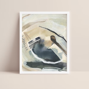Abstract Lake Art | Neutral Nautical House Decor in Navy, Beige, Gray & White for Modern Wall Art | &quot;Marsh Grove&quot; – Art Print or Canvas