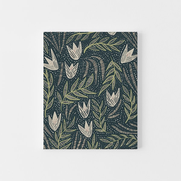 Scandinavian Wildflower Artwork Blue Scandi Whimsical Nursery Flower Pattern Wall Art | "Folk Florals, No. 2" - Art Print or Canvas