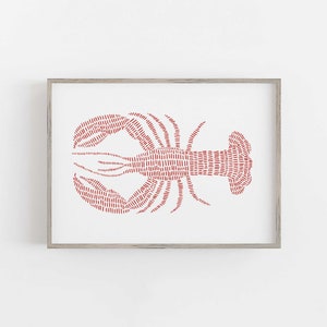 Lobster Print Modern Nautical Home Decor Coastal Nursery Maine Wall Art | "Red Lobster Illustration" - Art Print or Canvas