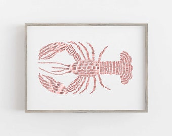 Lobster Print Modern Nautical Home Decor Coastal Nursery Maine Wall Art | "Red Lobster Illustration" - Art Print or Canvas
