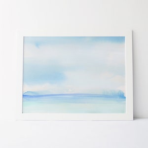 Watercolor Painting Landscape Ocean Modern Coastal Decor Beach House Wall Art | "Minimalist Horizon Watercolor" - Art Print or Canvas