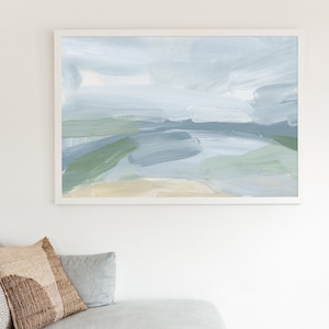 Modern House Decor | Blue Coastal Painting, Abstract Beach Seascape Ocean Wall Art | &quot;Low Tide&quot; - Art Print or Canvas