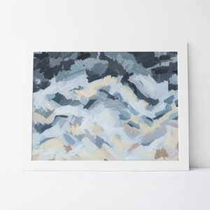 Ocean Print | Waves Painting Abstract Modern Coastal Decor in Blue and Tan for Beach House | &quot;Abstract Ocean Waves&quot; - Art Print or Canvas