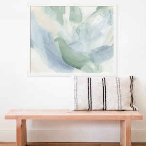 Coastal Painting | Modern Ocean Art in Green and Blue Abstract Minimalist Beach House Wall Art | &quot;Down the Current&quot; – Art Print or Canvas