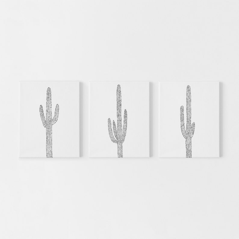 Cactus Triptych Art | Modern Desert Decor in Black & White for ...