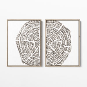 Tree Rings Print Nordic Decor Wood Cut Slice Woodland Forest Diptych | "Tree Growth Rings Illustration" - Set of 2 - Art Prints or Canvases