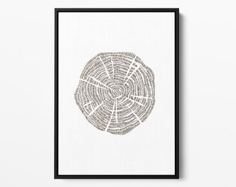 Wood Cut Print Scandinavian Style Tree Growth Winter Modern Lodge Wall Print | "Tree Ring Illustration" - Art Print or Canvas