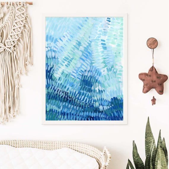Turquoise and Blue Ocean Underwater Painting | Modern Beach Artwork for Coastal Wall Art | "Under the Tropical Sea" - Art Print or Canvas