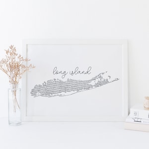 Long Island Karte | Moderne minimalistische New York Küstendekoration, LI Wandkunst | "Long Island Map" - Kunstdruck oder Leinwand."