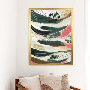 Arte moderna e audace / Dipinto astratto verde, rosa e beige per l'arredamento di appartamenti e decorazioni murali ispirate al deserto / "Il pavimento della giungla" - Stampa artistica o tela