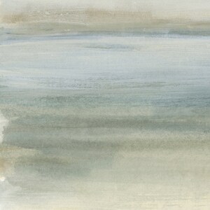 May include: Abstract watercolor painting with horizontal brushstrokes in shades of beige, light blue, and green.