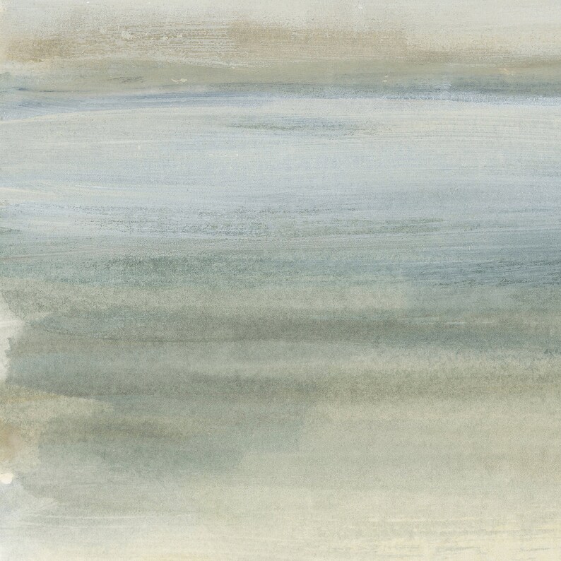 May include: Abstract watercolor painting with horizontal brushstrokes in shades of beige, light blue, and green.