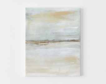 Neutral Lake Painting Modern Coastal Artwork Trendy Abstract Contemporary Wall Art | "Warm Daze" - Art Print or Canvas