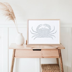 Blue Crab Art | Maryland Decor for Modern Beach House Artwork in Chesapeake Bay Wall Art | &quot;Blue Crab Illustration&quot; - Art Print or Canvas