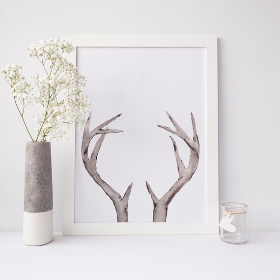 Antler Print Minimalist Rustic Cabin Decor Modern Nordic Etsy
