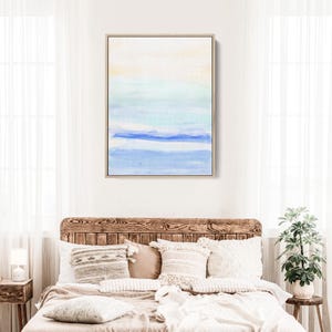 Beach Painting | Blue, Turquoise, Beige & Cream Modern Coastal Home Decor Watercolor Vertical Art | &quot;Summer Morning&quot; - Art Print or Canvas