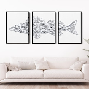Fishing Gift Idea | Walleye Fish Artwork for Lake Fisherman Decor | &quot;Walleye in Circles Triptych&quot; - Set of 3 - Art Prints or Canvases