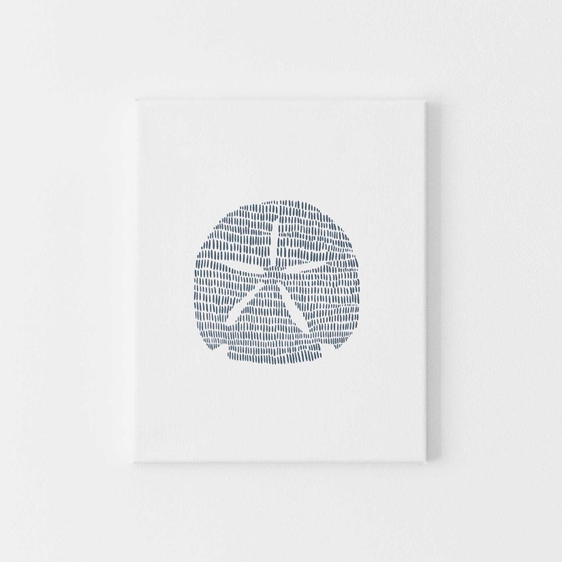 Modern Coastal Decor | Sand Dollar Art Print, Blue and White Minimalist Beach Artwork for Bathroom or Bedroom | "Minimalist Sand Dollar" image 5