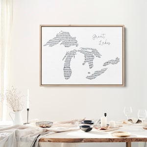 Great Lakes Map Sign | Michigan, Huron, Erie, Superior, Ontario - Gift Idea for Lake House Decor | &quot;Great Lakes Map&quot; - Art Print or Canvas