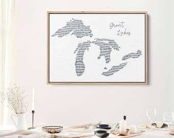 Great Lakes Map - Art Print or Canvas | Minimalist Lake House Decor