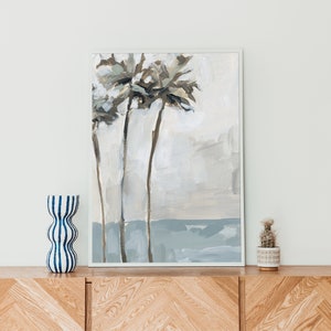 Palm Tree Painting | Beach Artwork for Modern Beachy Decor in Neutral California Landscape Wall Art | &quot;Coastal Palms&quot; - Art Print or Canvas