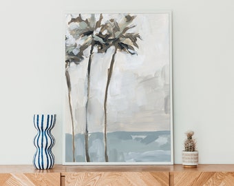 Palm Tree Painting Beach Artwork Modern Beachy Decor Neutral California Landscape Wall Art | "Coastal Palms" - Art Print or Canvas