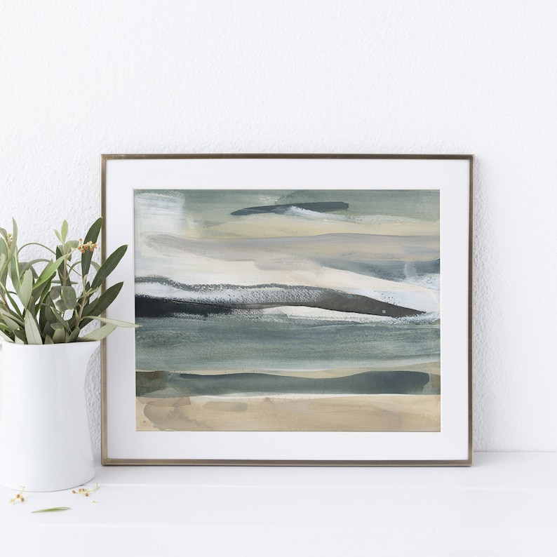 Slate Lake Wall Art Coastal Landscape Painting Modern Neutral Etsy