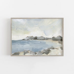 Bay Painting Coastal Art Beach House Decor Landscape Neutral Coastline Seashore Wall Art | "Bay and Bluffs" - Art Print or Canvas