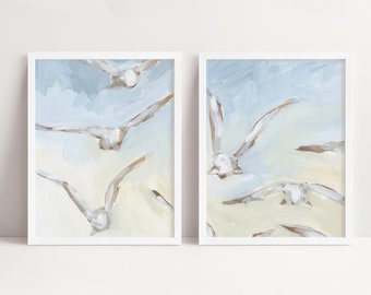 Coastal Diptych | "Seagull Lull" - Set of 2 - Art Prints or Canvases