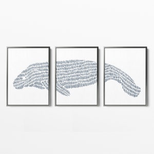 Manatee Print Modern Beach House Decor Nursery Florida Artwork Triptych Art | "Manatee Illustration" - Set of 3  - Art Prints or Canvases