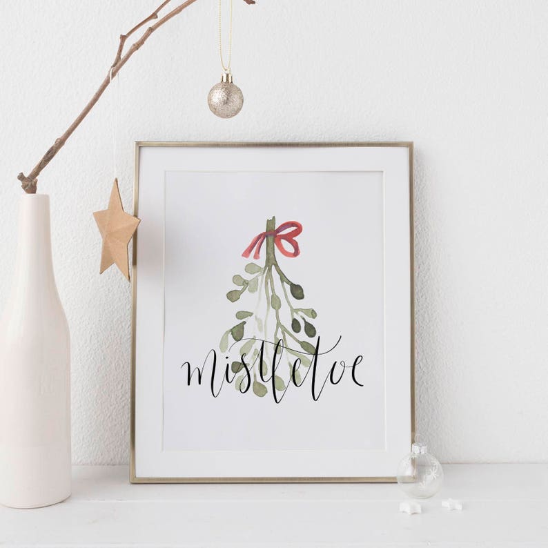 Christmas Mistletoe Modern Minimalist Holiday Decor Wall Art Etsy
