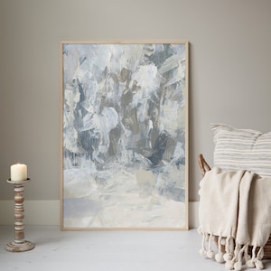 Snowy Winter Landscape | Rustic Abstract Wall Art in White & Gray for Modern Cabin or Ski Lodge Decor | &quot;Snow Drift 2&quot; - Art Print or Canvas