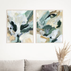Abstract Painting Green and Beige Modern Contemporary Diptych Artwork Contemporary Greens Set of 2 Art Prints or Canvases image 5