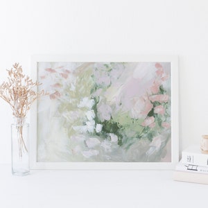 Abstract Chic Painting Modern Floral Rose Pink & Green Contemporary Gift for Her Trendy Wall Art | "Wildflower Slope" - Art Print or Canvas