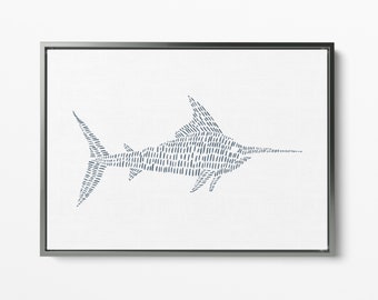 Swordfish Print Marlin Art Modern Beach Decor Sailfish Slate Blue & White Nautical Wall Art | "Swordfish Illustration" - Art Print or Canvas