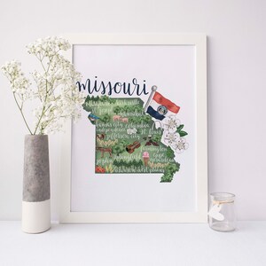 Missouri Map Home State Mizzou Gift Landmark MO Illustration | Etsy