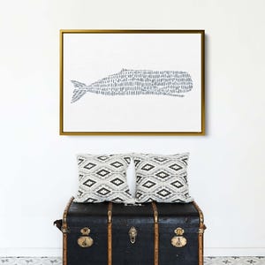 Coastal Decor | Nautical Wall Art with Whale Artwork in Slate Blue for Hamptons Style | "Sperm Whale Illustration" - Art Print or Canvas image 7