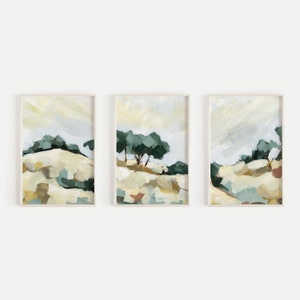 Landscape Painting Print Set Hillside Oak Tree Farmhouse Triptych | "Golden Hills" - Set of 3 - Art Prints or Canvases