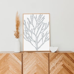 Modern Coastal Print Seaweed Art Sea Plant Decor Minimalist Beach Gray Blue White | "Simple Sea Plant Illustration" - Art Print or Canvas