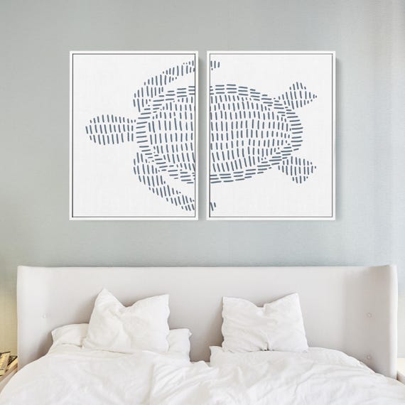 Sea Turtle Print Set | Modern Beach House Decor & Ocean-Inspired Diptych Art | "Sea Turtle Illustration" – Set of 2 – Art Prints or Canvases