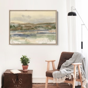 Watercolor Lake Wall Decor | Serene Nature Inspired Landscape for Bedroom or Modern Home | &quot;Wandering Wilderness&quot; – Art Print or Canvas