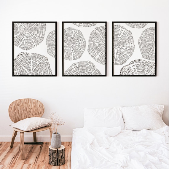 Tree Rings Print Set | Modern Minimalist Winter Cabin Scandinavian Triptych | "Tree Growth Rings" - Set of 3 - Art Prints or Canvases