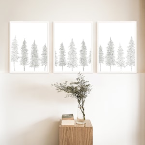 Scandinavian Decor Print Set of 3 Winter Forest Nordic Triptych | "Minimalist Pine Tree Line" - Set of 3 - Art Prints or Canvases