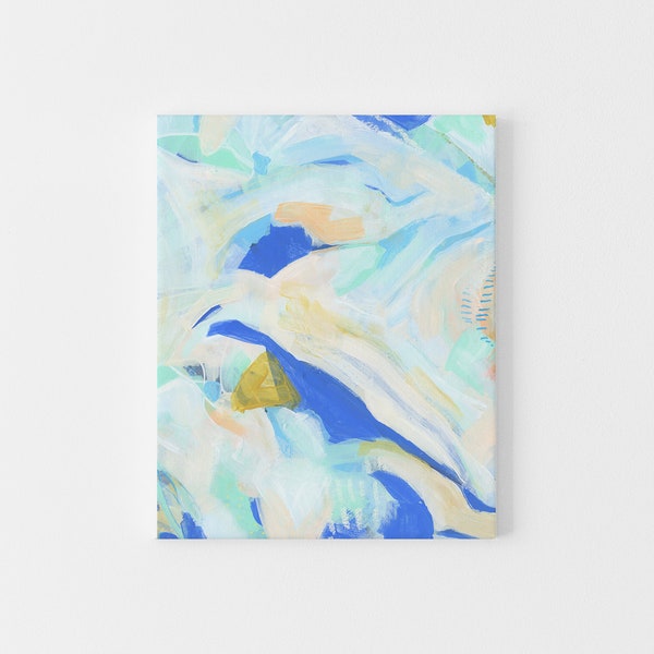 White Bright Abstract Painting Beach House Blue Mint Turquoise Modern Nursery Wall Art | "Surfside Movement" - Art Print or Canvas