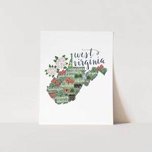 West Virginia Map | Home State Landmark WV Gift Drawing for Decor | Wall Art Print or Canvas