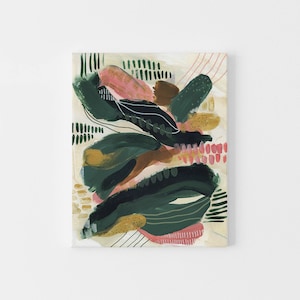 Abstract Painting Tropical Inspired Pink and Green Artwork Jungle Contemporary Wall Art | "Palm Leaf Imprints" - Art Print or Canvas