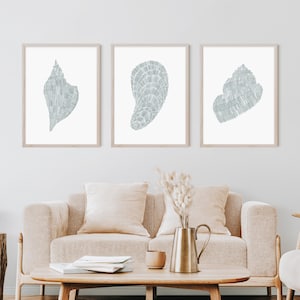Shell Wall Art | Modern Coastal Decor in Minimalist Beach Triptych ...