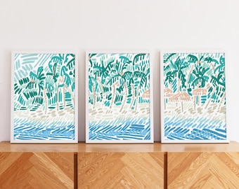 Palm Tree Triptych | "Tropical Shores - Set of 3" – Art Print or Canvas