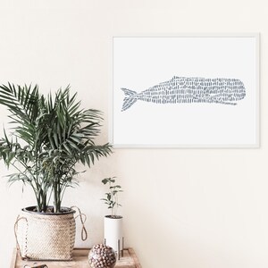 Coastal Decor | Nautical Wall Art with Whale Artwork in Slate Blue for Hamptons Style | "Sperm Whale Illustration" - Art Print or Canvas image 14
