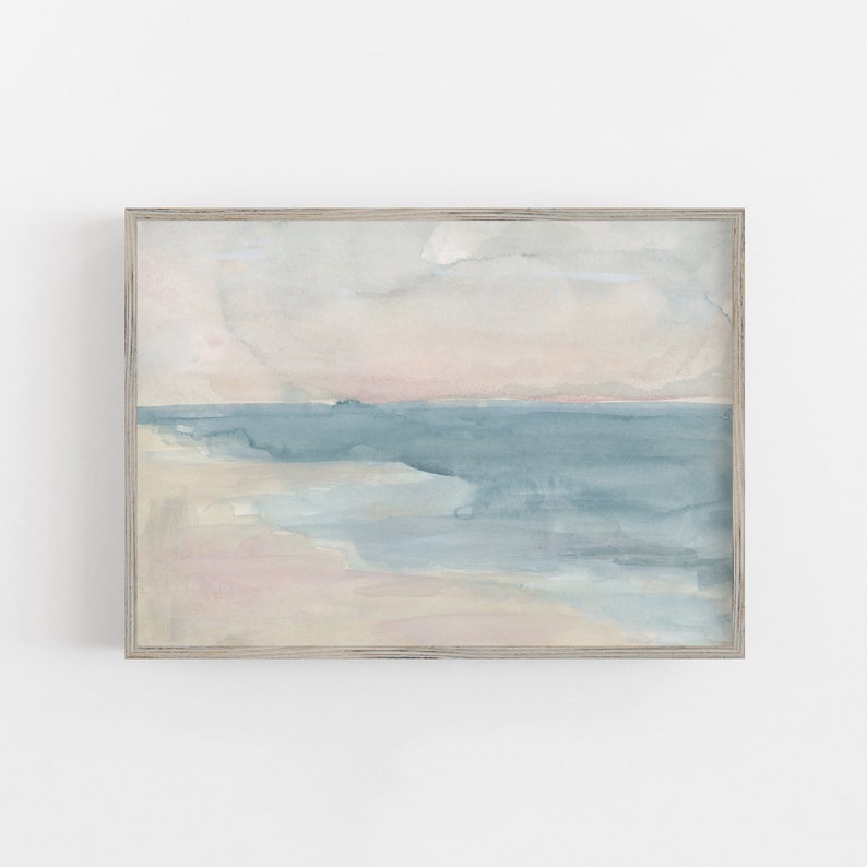 Coastal Scene Watercolor Painting Modern Beach House Decor Etsy